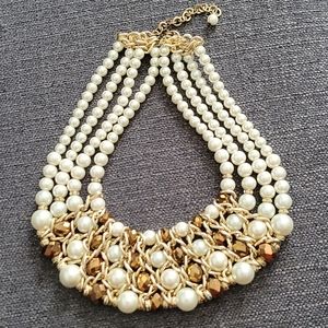 Pearl and Crystal & Chain Collar Necklace